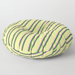 [ Thumbnail: Tan, Dark Orchid & Green Colored Lined/Striped Pattern Floor Pillow ]