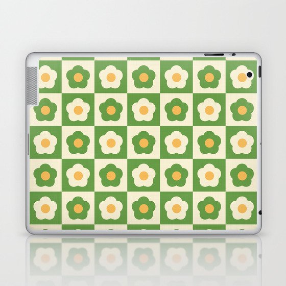 Checkered Daisies, 60s Daisy Check Pattern Laptop & iPad Skin