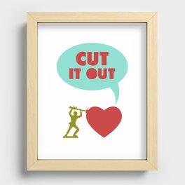 Cut it out - funny vector illustration with toy soldier, typography, and heart in green red and blue Recessed Framed Print