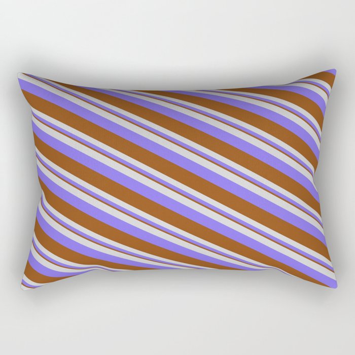 Light Gray, Medium Slate Blue & Brown Colored Pattern of Stripes Rectangular Pillow