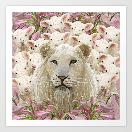 Lambs led by a lion Art Print