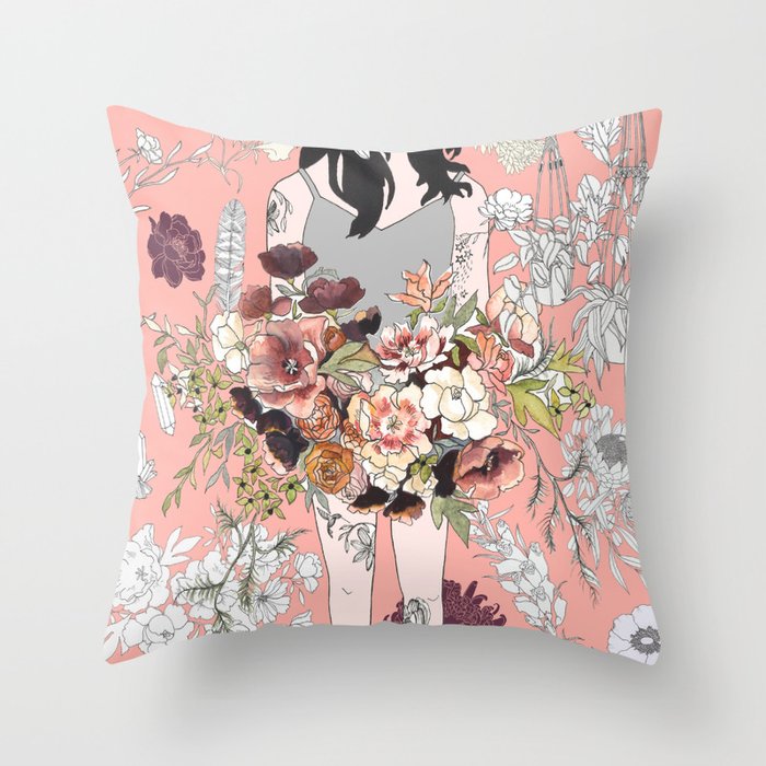 Flower Babe with Tattoos Throw Pillow