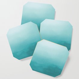 Best Seller Aqua Teal Turquoise Watercolor Ombre Gradient Blend Abstract Art - Aquarium SW 6767 Coaster