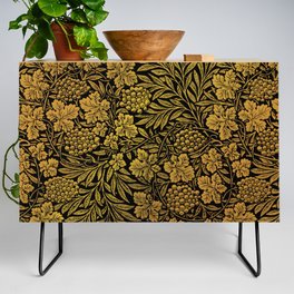 William Morris Vintage Black And Gold Grape Vine Wallpaper Pattern Credenza