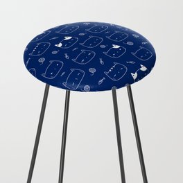 Blue and White Doodle Kitten Faces Pattern Counter Stool