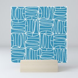 vote - block print word pattern blue and white Mini Art Print
