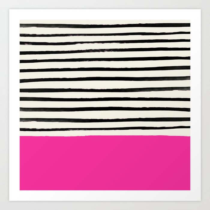 Bright Rose Pink x Stripes Art Print