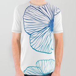 Flowers in a Light Blue Gradient All Over Graphic Tee