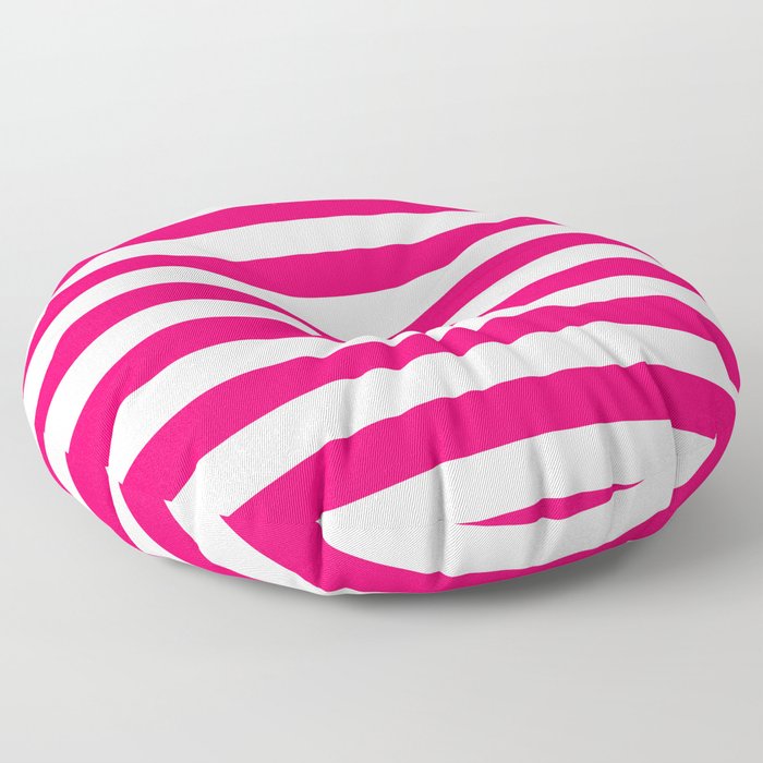 Bright Fluorescent Pink Neon and White Large Horizontal Cabana Tent Stripe Floor Pillow