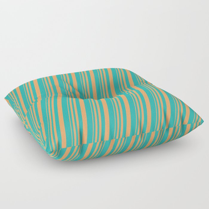 Brown & Light Sea Green Colored Lines/Stripes Pattern Floor Pillow