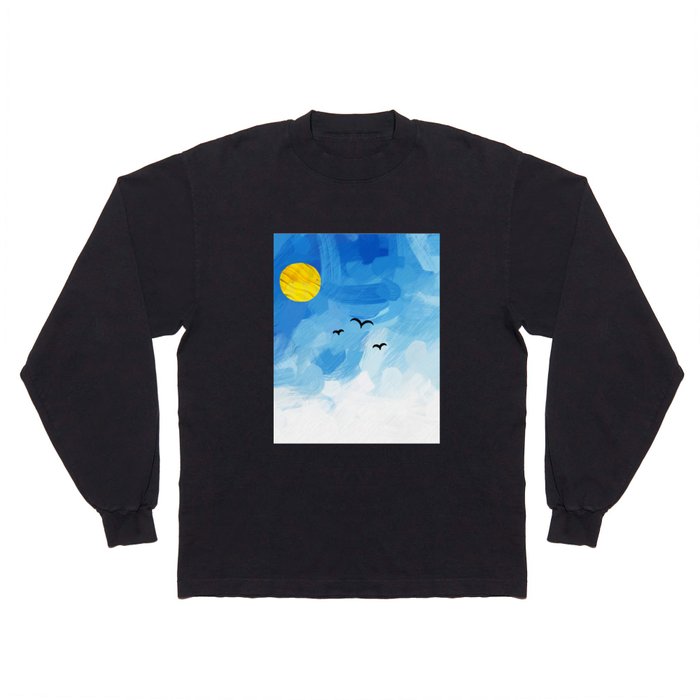 a flight of swallows in a beautiful blue sky Long Sleeve T Shirt