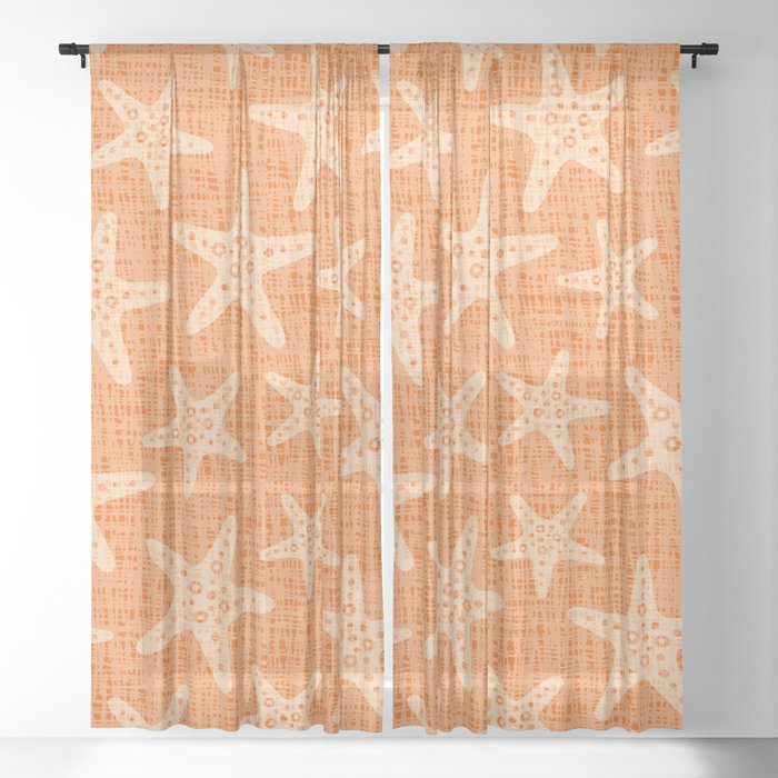 Starfish Pattern 247 Orange Sheer Curtain