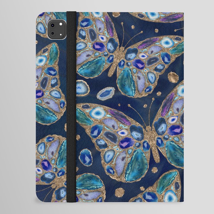 Blue and Purple Geodes Butterflies iPad Folio Case