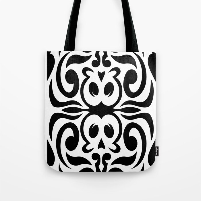 Black and White Decorative Skull Illustration Tote Bag by pixaroma ...
