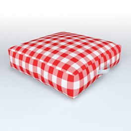 Valentine Red Heart Rich Red and White Buffalo Check Plaid Outdoor Floor Cushion