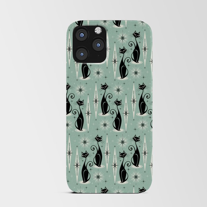 Mid Century Meow Retro Atomic Cats Mint iPhone Card Case