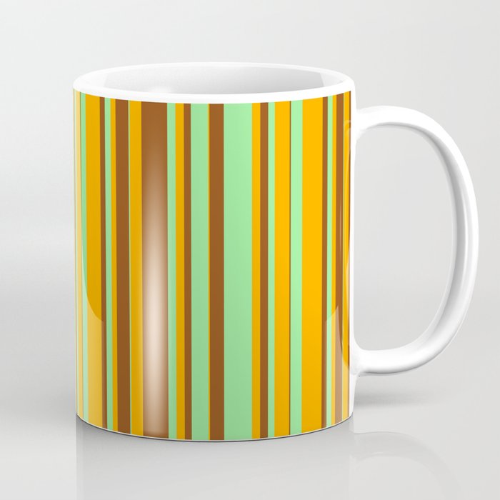 Brown, Light Green, and Orange Colored Striped Pattern Coffee Mug