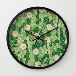 Cacti Camouflage, Succulent Floral Pattern Paper Collage Green White Wall Clock | Summer, Plants, Cactaceae, Papercut, Opuntia, Graphicdesign, Cactus, Bloom, Field, Flowers 