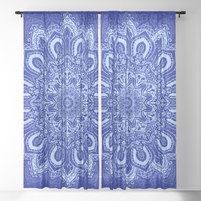 Blue Boho Mandala Flower Sheer Curtain