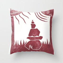 Relaxation (White) Throw Pillow | Painting, Uta, Relaxation, Stackedstones, Grass, Black and White, Woodcut, Occult, Metal, Sun 