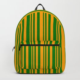 [ Thumbnail: Orange and Green Colored Stripes Pattern Backpack ]