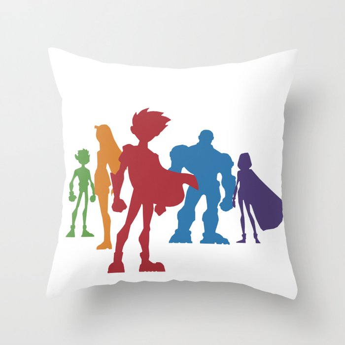 [ Teen Titans ] Robin, Starfire, Raven, Beast Boy and Cyborg Throw Pillow