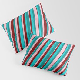 [ Thumbnail: Dark Turquoise, Dark Cyan, Pink & Maroon Colored Pattern of Stripes Pillow Sham ]