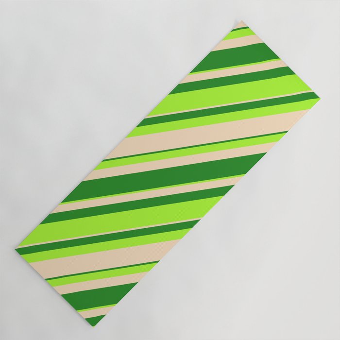 Forest Green, Light Green, and Bisque Colored Striped/Lined Pattern Yoga Mat
