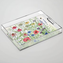 Watercolor of Garden Flower Medley Acrylic Tray