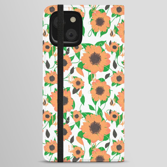 Orange sunflowers seed floral motif iPhone Wallet Case