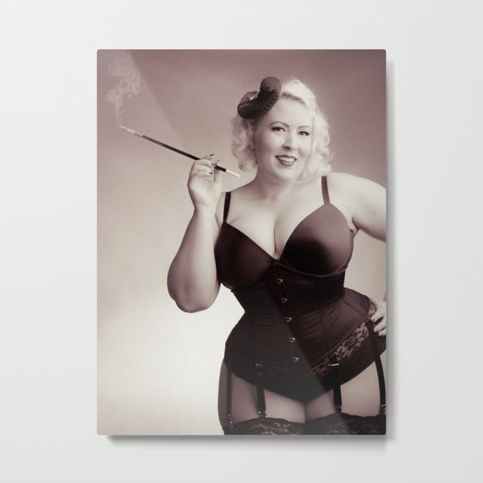 "Of Corset Darling" - The Playful Pinup - Vintage Corset Pinup Photo by Maxwell H. Johnson Metal Print