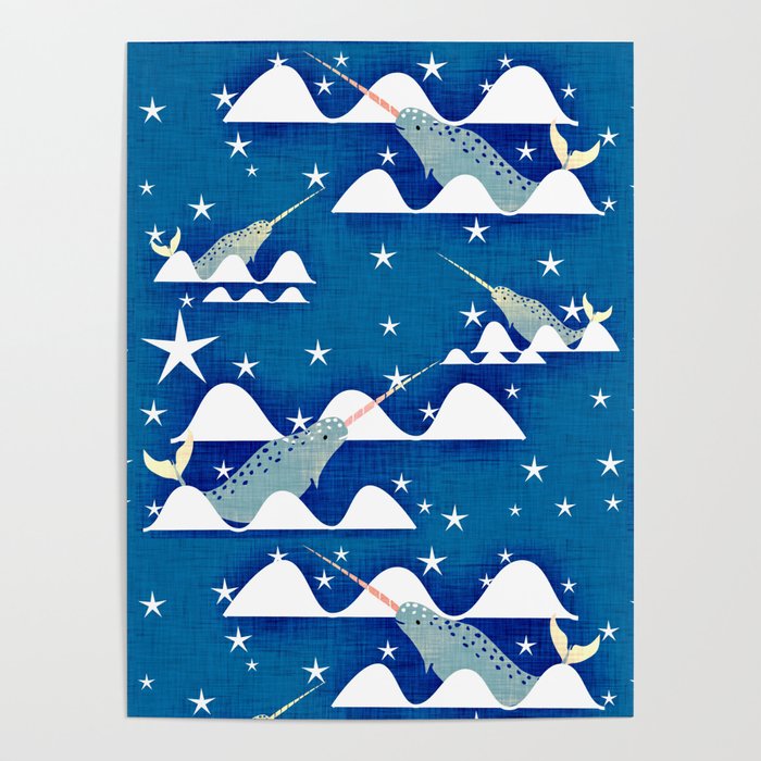 Sea unicorn - Narwhal blue Poster