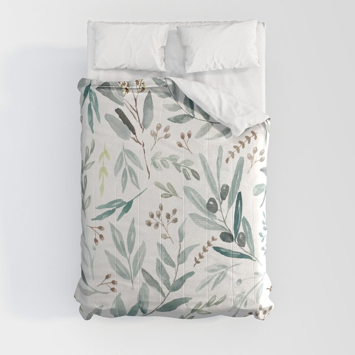 Botanical Eucalyptus Leaves Pattern Comforter