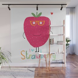 Funny Strawberry with Cool Glasses Illustrated by Artist Carla Daly Wall Mural