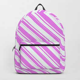 [ Thumbnail: Violet & Mint Cream Colored Striped/Lined Pattern Backpack ]