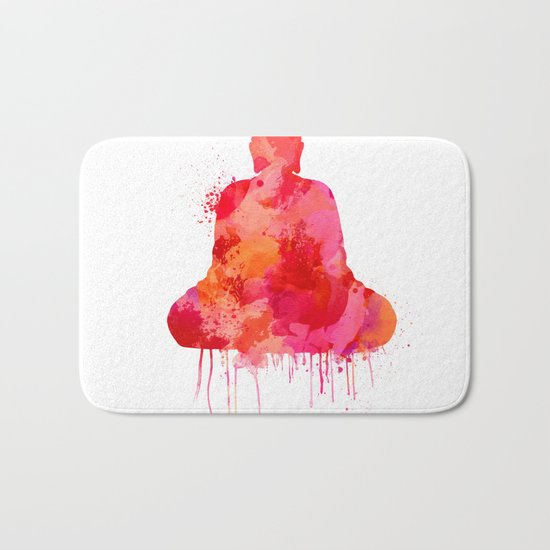 Red Buddha Watercolor art Bath Mat