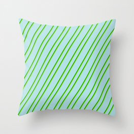 [ Thumbnail: Powder Blue, Forest Green & Chartreuse Colored Lines Pattern Throw Pillow ]