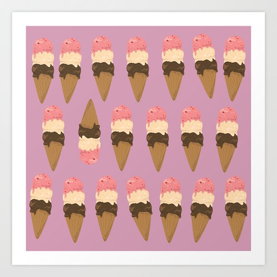 neapolitan ice cream pattern, millennial pink Art Print