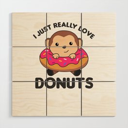 Sweet Monkey Funny Animals In Donut Pink Wood Wall Art