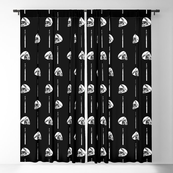 Music Guitar Picks and Drumsticks Black and White Blackout Curtain
