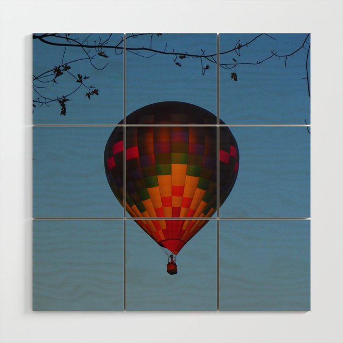 Hot Air Balloon in Evening Sky Wood Wall Art
