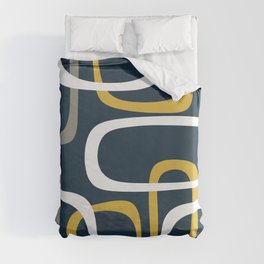 Mid Century Modern Loops Pattern in Light Mustard Yellow, Navy Blue, Gray, and White Duvet Cover