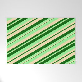 [ Thumbnail: Dark Green, Green, and Beige Colored Stripes Pattern Welcome Mat ]