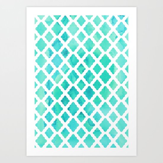Watercolor Mint Diamonds Art Print