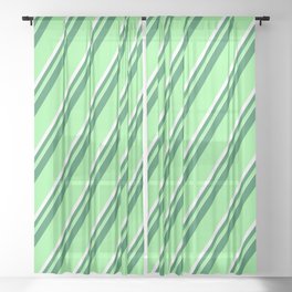 [ Thumbnail: Sea Green, Green, and White Colored Pattern of Stripes Sheer Curtain ]