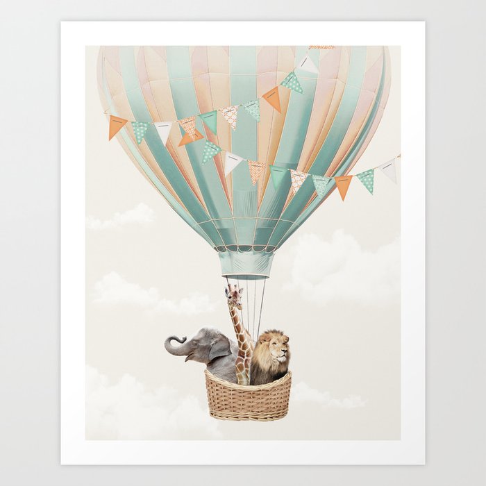 Hot air balloon animal adventures Art Print