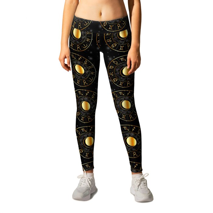 Zodiac astrology wheel Golden astrological signs with moon and stars Leggings