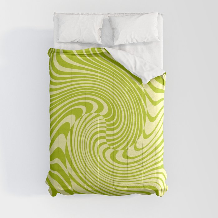 Retro Liquid Swirl Abstract Pattern 70s Green Groovy Spiral Comforter
