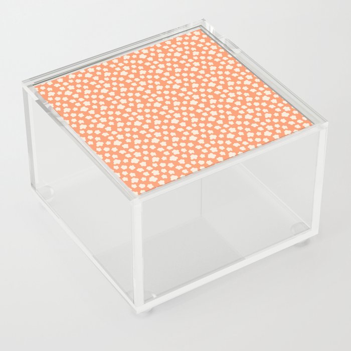 small silhouette flowers cream on orange  Acrylic Box