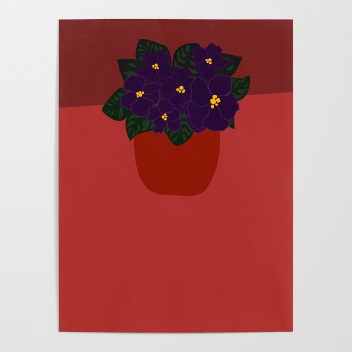 Red Potted African Violets Poster
